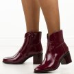 Bordowe lakierowane botki damskie na obcasie M.Daszyński 2337-13