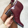 Bordowe lakierowane botki damskie na obcasie M.Daszyński 2337-13