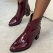 Bordowe lakierowane botki damskie na obcasie M.Daszyński 2337-13