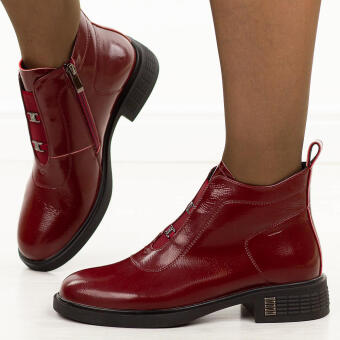 Bordowe skórzane botki damskie DiA 52-118