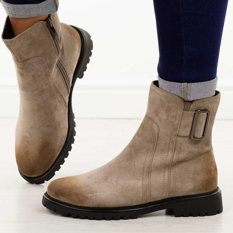 Khaki zamszowe botki damskie Potocki 19328