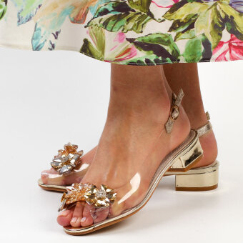 Złote silikonowe sandały damskie na obcasie, transparentne Sabatina 380-8