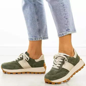 Khaki skórzane półbuty damskie Filippo Dp7112/25