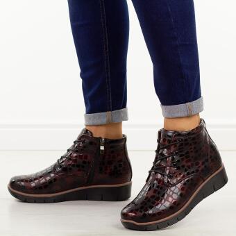 Bordowe skórzane botki damskie Cambell 40317
