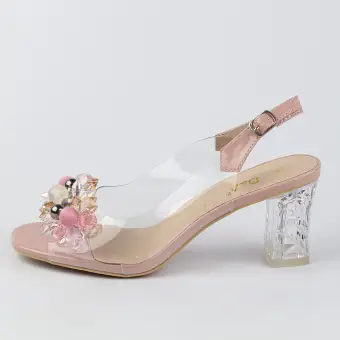 Różowe silikonowe sandały damskie na słupku z ozdobą, transparentne DiA 1037-16